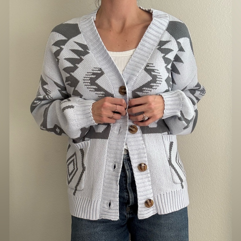 Southwestern Print Button Front Cardigan Sweater